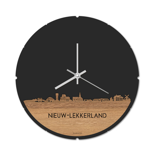 Skyline Klok Nieuw-Lekkerland Eiken houten cadeau decoratie relatiegeschenk van WoodWideCities
