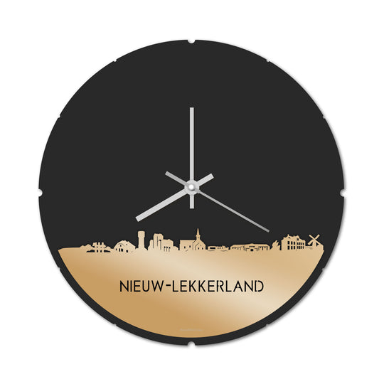 Skyline Klok Rond Nieuw-Lekkerland Metallic Goud gerecycled kunststof cadeau decoratie relatiegeschenk van WoodWideCities