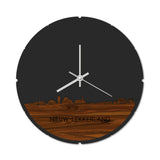 Skyline Klok Rond Nieuw-Lekkerland Palissander houten cadeau decoratie relatiegeschenk van WoodWideCities