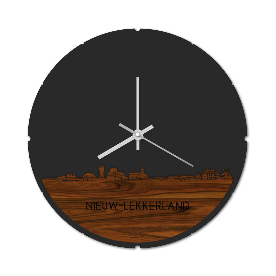 Skyline Klok Rond Nieuw-Lekkerland Palissander houten cadeau decoratie relatiegeschenk van WoodWideCities