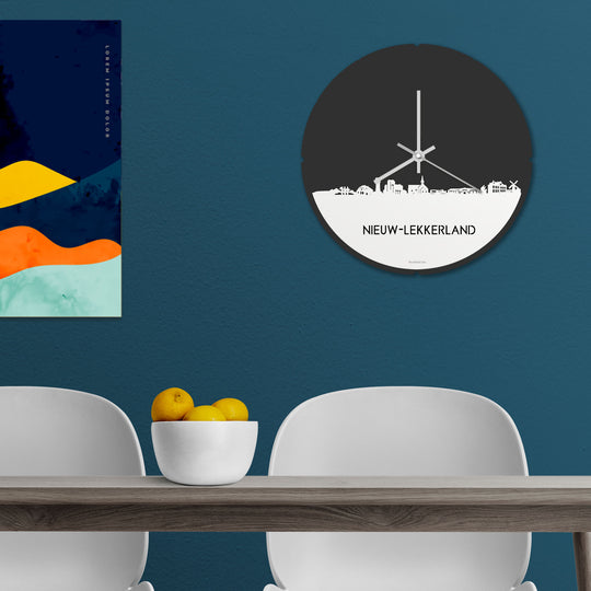Skyline Klok Rond Nieuw-Lekkerland Wit glanzend gerecycled kunststof cadeau decoratie relatiegeschenk van WoodWideCities