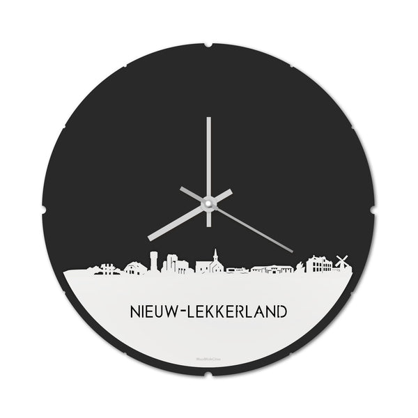 Skyline Klok Rond Nieuw-Lekkerland Wit glanzend gerecycled kunststof cadeau decoratie relatiegeschenk van WoodWideCities