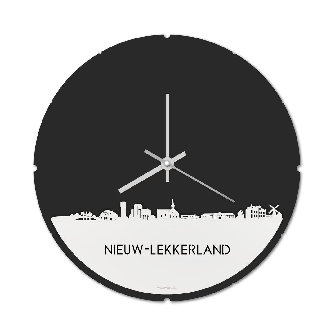 Skyline Klok Rond Nieuw-Lekkerland Wit glanzend gerecycled kunststof cadeau decoratie relatiegeschenk van WoodWideCities