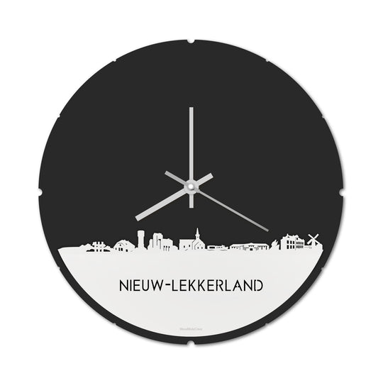 Skyline Klok Rond Nieuw-Lekkerland Wit glanzend gerecycled kunststof cadeau decoratie relatiegeschenk van WoodWideCities