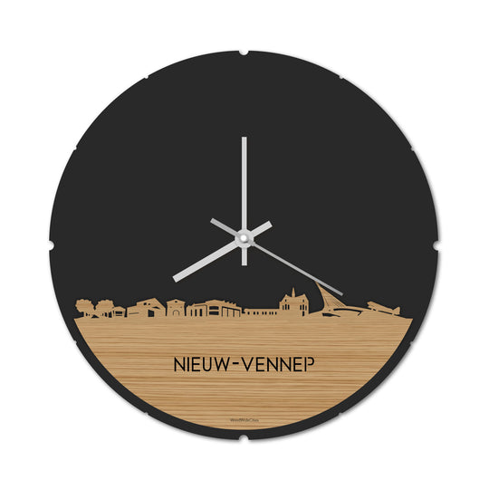 Skyline Klok Rond Nieuw-Vennep Bamboe houten cadeau decoratie relatiegeschenk van WoodWideCities