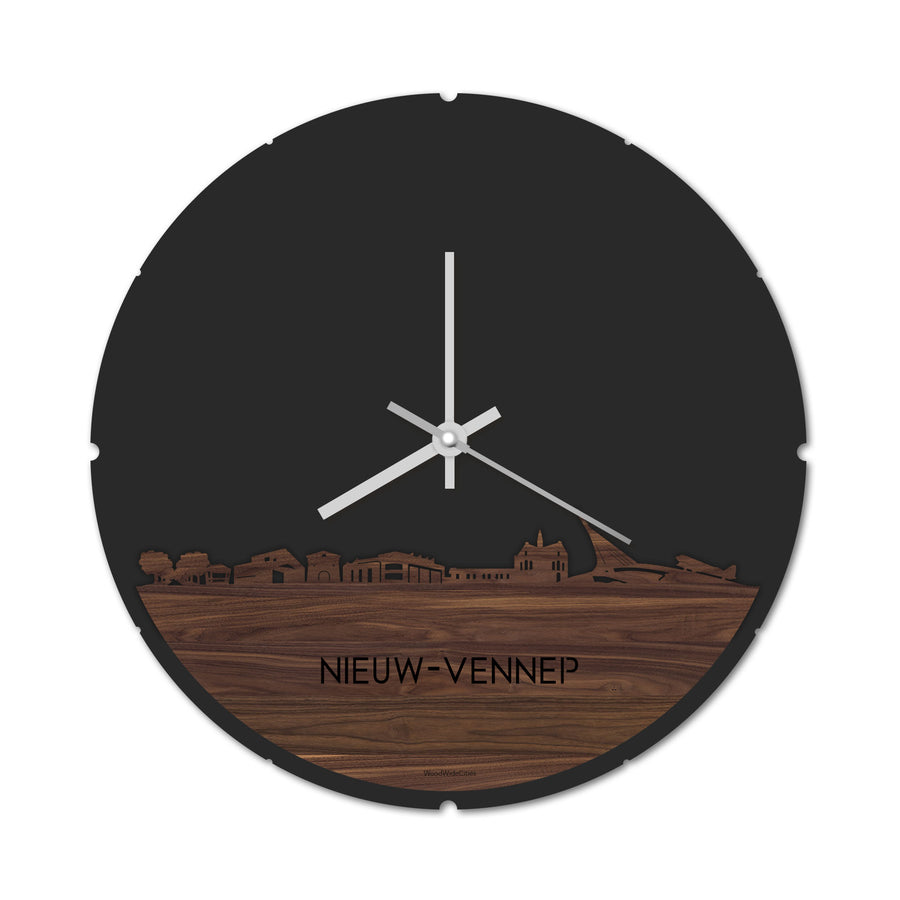 Skyline Klok Rond Nieuw-Vennep Noten houten cadeau decoratie relatiegeschenk van WoodWideCities