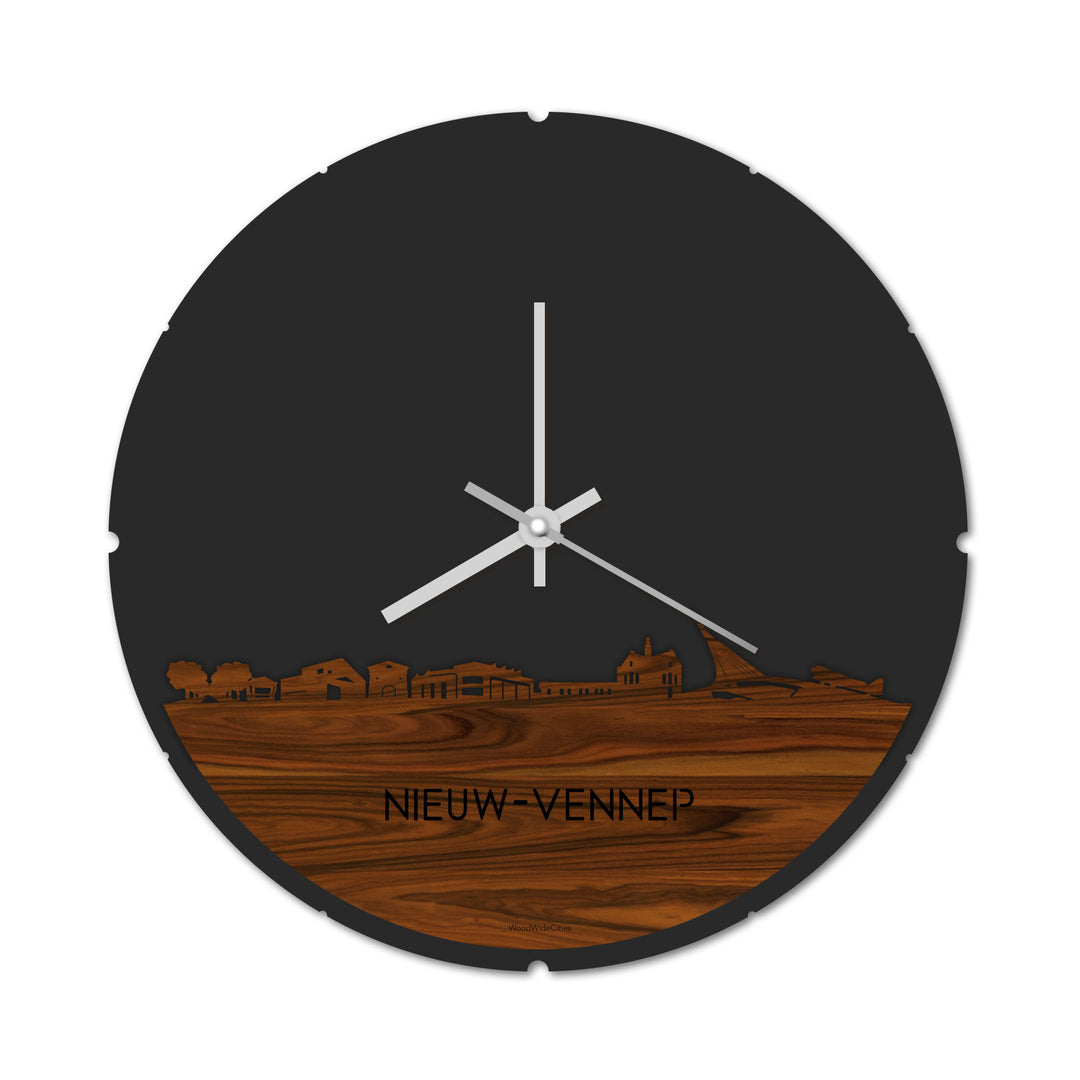Skyline Klok Rond Nieuw-Vennep Palissander houten cadeau decoratie relatiegeschenk van WoodWideCities
