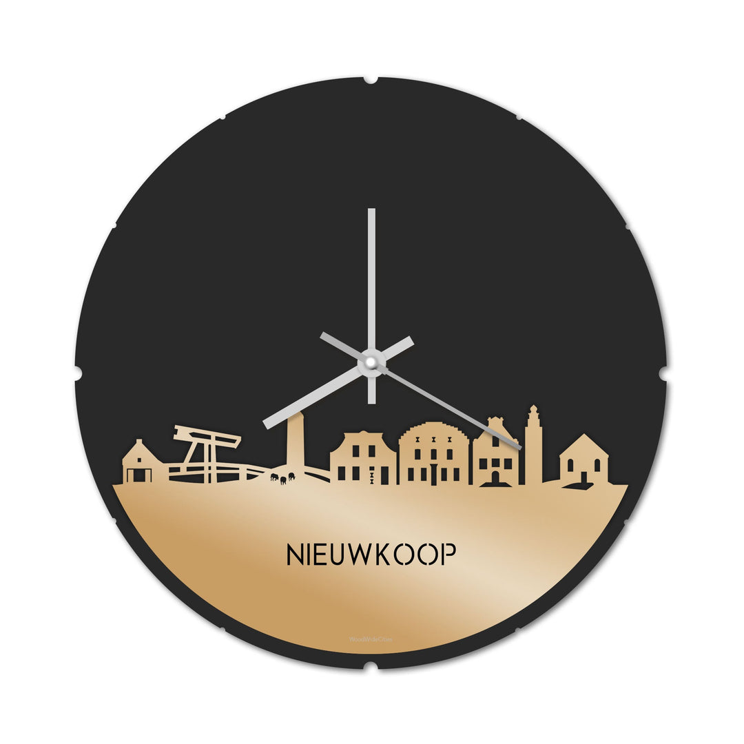 Skyline Klok Rond Nieuwkoop Metallic Goud gerecycled kunststof cadeau decoratie relatiegeschenk van WoodWideCities