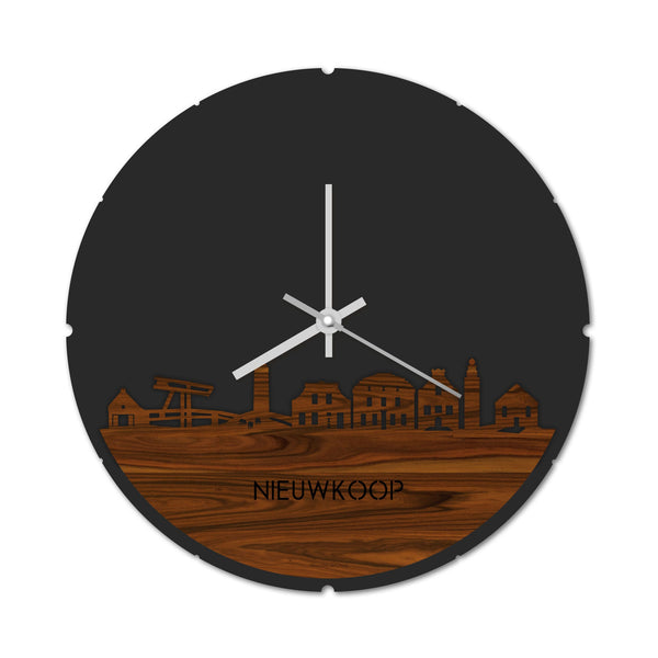 Skyline Klok Rond Nieuwkoop Palissander houten cadeau decoratie relatiegeschenk van WoodWideCities