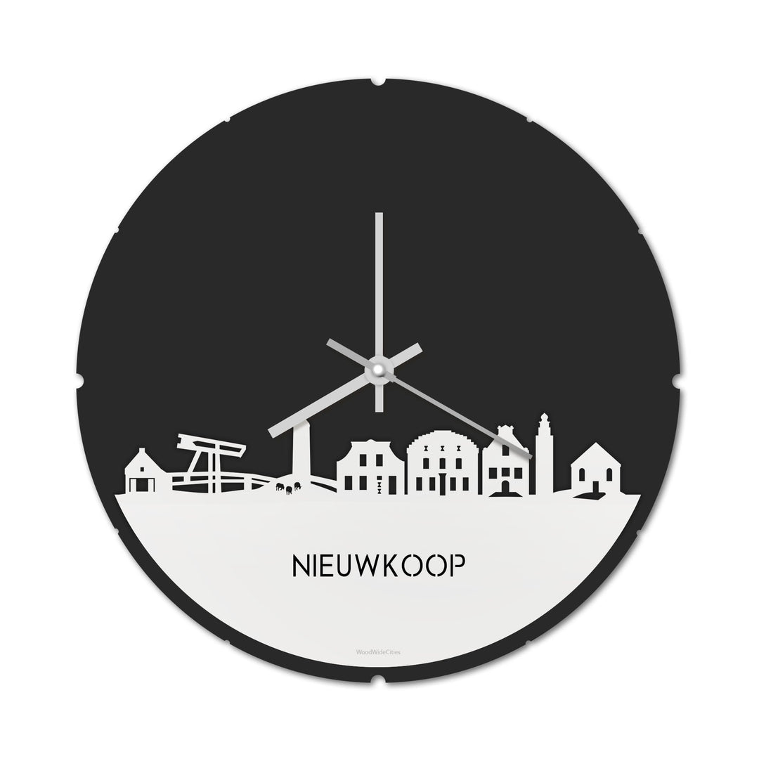 Skyline Klok Rond Nieuwkoop Wit glanzend gerecycled kunststof cadeau decoratie relatiegeschenk van WoodWideCities
