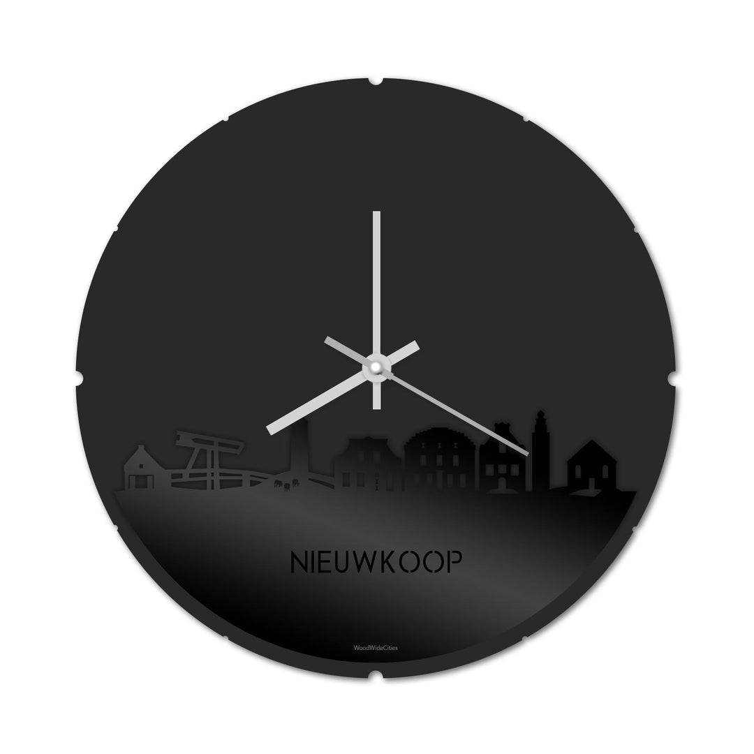Skyline Klok Rond Nieuwkoop Zwart glanzend gerecycled kunststof cadeau decoratie relatiegeschenk van WoodWideCities