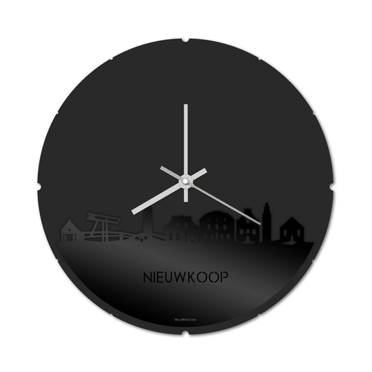 Skyline Klok Rond Nieuwkoop Zwart glanzend gerecycled kunststof cadeau decoratie relatiegeschenk van WoodWideCities