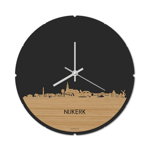 Skyline Klok Rond Nijkerk Bamboe houten cadeau decoratie relatiegeschenk van WoodWideCities