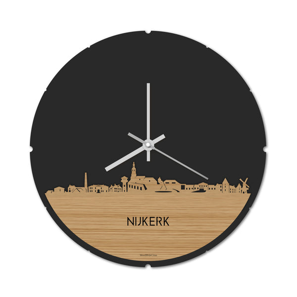 Skyline Klok Rond Nijkerk Bamboe houten cadeau decoratie relatiegeschenk van WoodWideCities