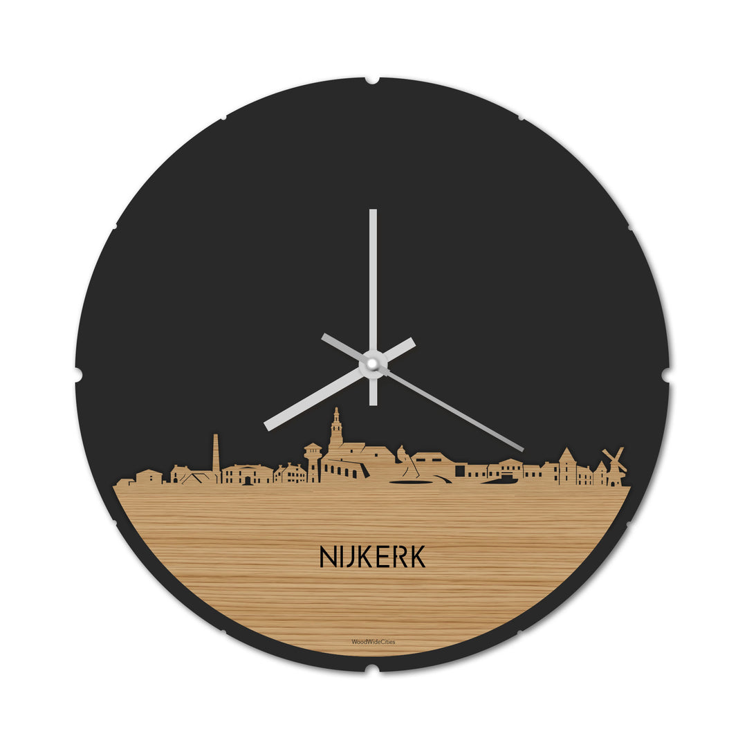 Skyline Klok Rond Nijkerk Bamboe houten cadeau decoratie relatiegeschenk van WoodWideCities