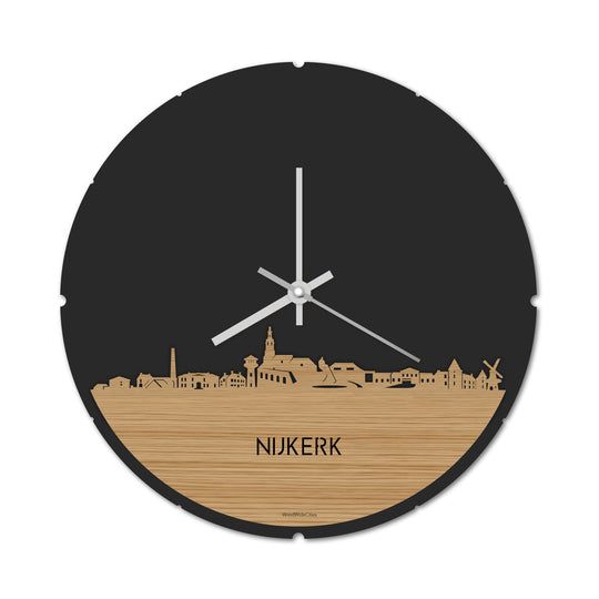 Skyline Klok Rond Nijkerk Bamboe houten cadeau decoratie relatiegeschenk van WoodWideCities