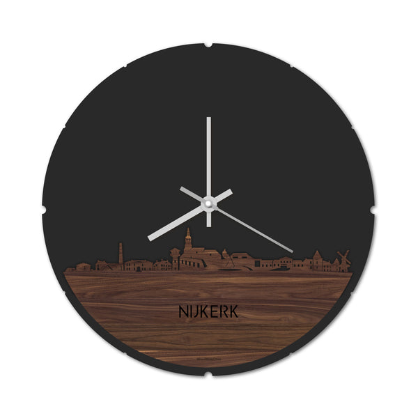 Skyline Klok Rond Nijkerk Noten houten cadeau decoratie relatiegeschenk van WoodWideCities