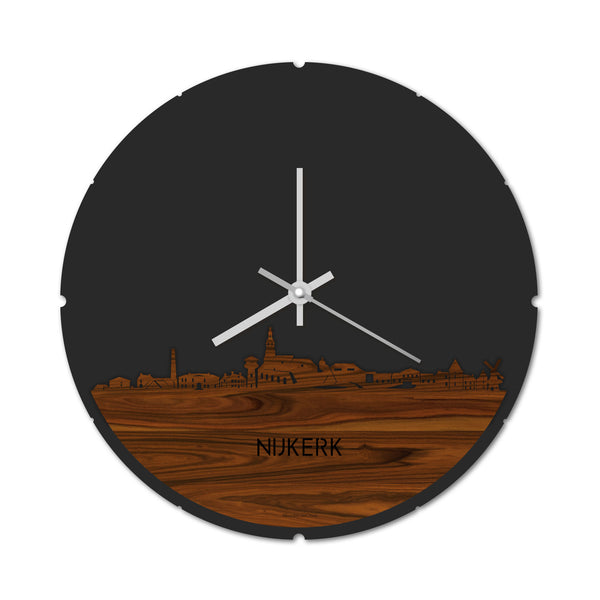 Skyline Klok Rond Nijkerk Palissander houten cadeau decoratie relatiegeschenk van WoodWideCities