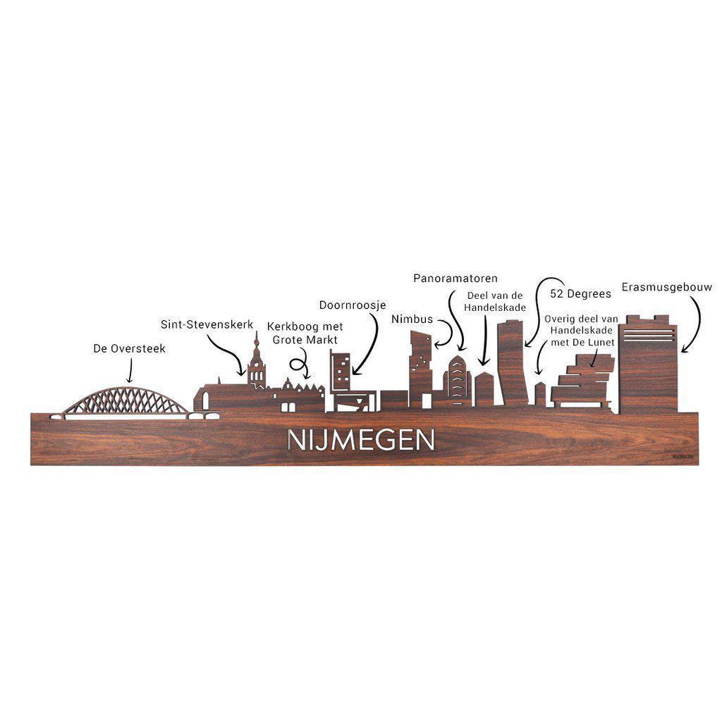 Skyline Klok Rond Nijmegen Bamboe houten cadeau decoratie relatiegeschenk van WoodWideCities