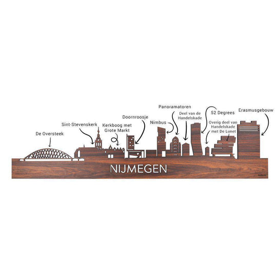 Skyline Klok Rond Nijmegen Eiken houten cadeau decoratie relatiegeschenk van WoodWideCities