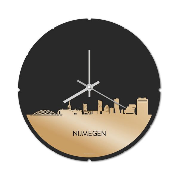 Skyline Klok Rond Nijmegen Metallic Goud gerecycled kunststof cadeau decoratie relatiegeschenk van WoodWideCities