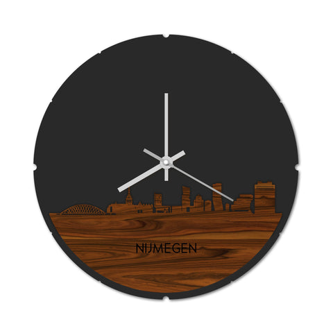 Skyline Klok Rond Nijmegen Palissander houten cadeau decoratie relatiegeschenk van WoodWideCities