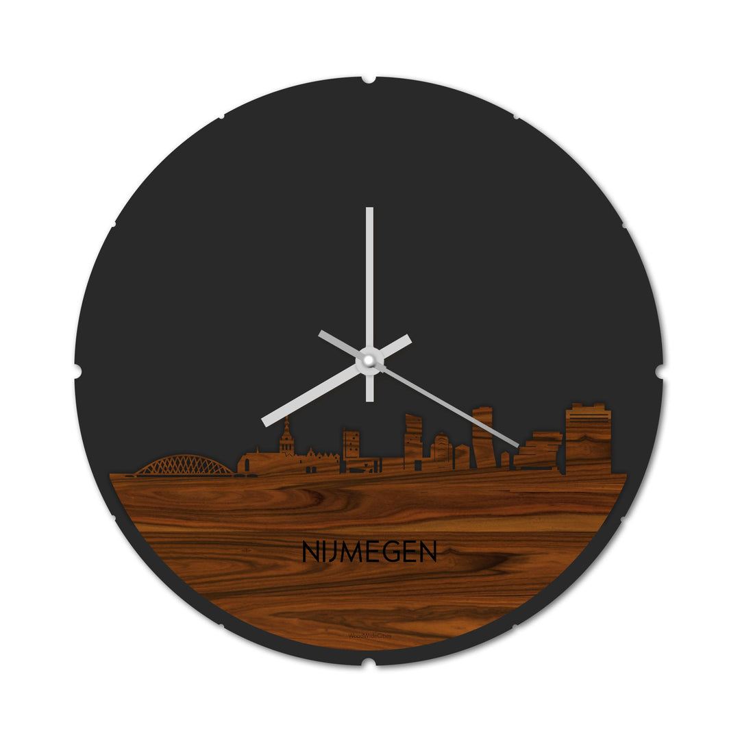 Skyline Klok Rond Nijmegen Palissander houten cadeau decoratie relatiegeschenk van WoodWideCities