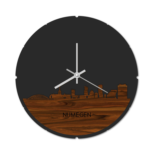 Skyline Klok Rond Nijmegen Palissander houten cadeau decoratie relatiegeschenk van WoodWideCities
