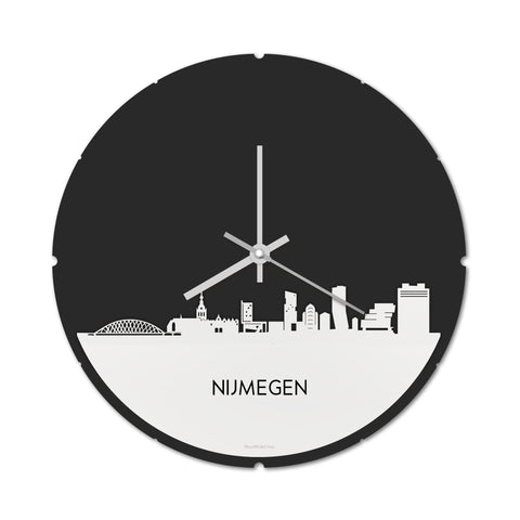 Skyline Klok Rond Nijmegen Wit glanzend gerecycled kunststof cadeau decoratie relatiegeschenk van WoodWideCities