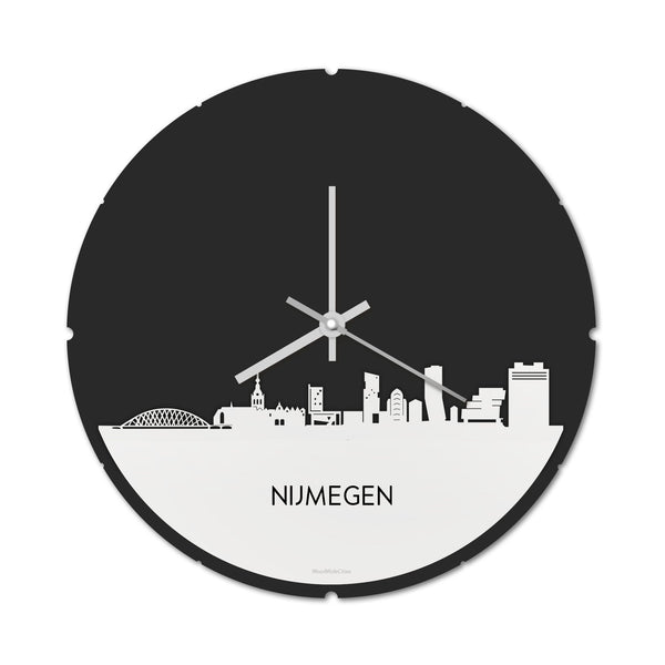 Skyline Klok Rond Nijmegen Wit glanzend gerecycled kunststof cadeau decoratie relatiegeschenk van WoodWideCities