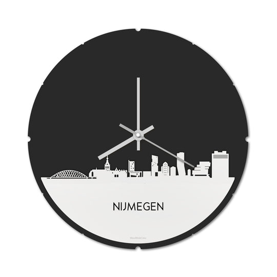 Skyline Klok Rond Nijmegen Wit glanzend gerecycled kunststof cadeau decoratie relatiegeschenk van WoodWideCities