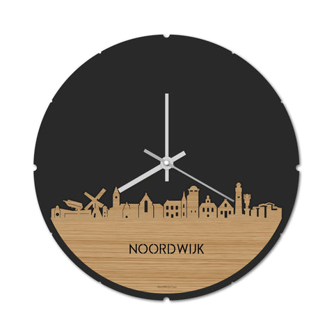 Skyline Klok Rond Noordwijk Bamboe houten cadeau decoratie relatiegeschenk van WoodWideCities