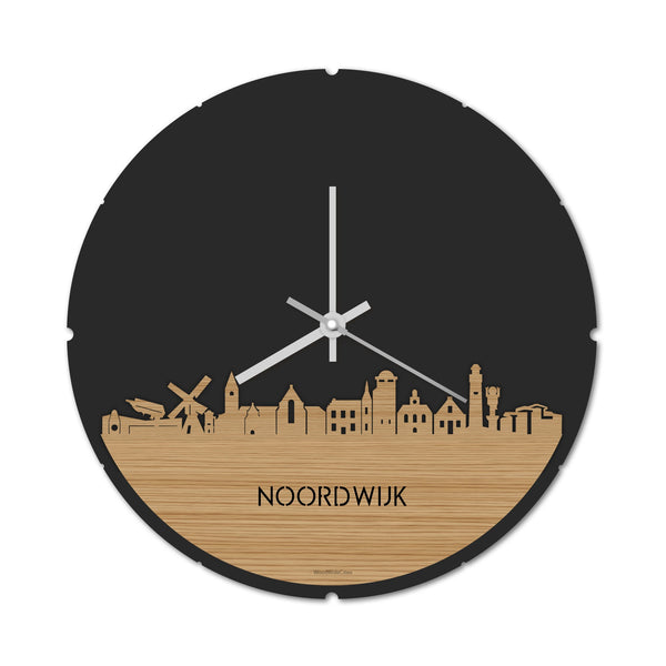 Skyline Klok Rond Noordwijk Bamboe houten cadeau decoratie relatiegeschenk van WoodWideCities