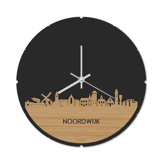 Skyline Klok Rond Noordwijk Bamboe houten cadeau decoratie relatiegeschenk van WoodWideCities