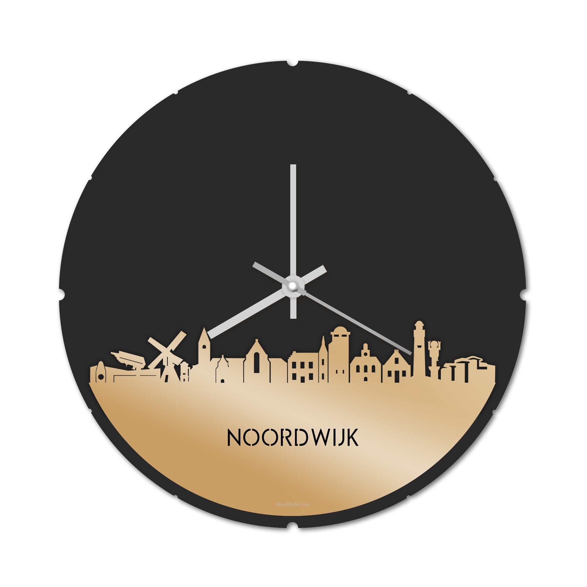 Skyline Klok Rond Noordwijk Metallic Goud gerecycled kunststof cadeau decoratie relatiegeschenk van WoodWideCities