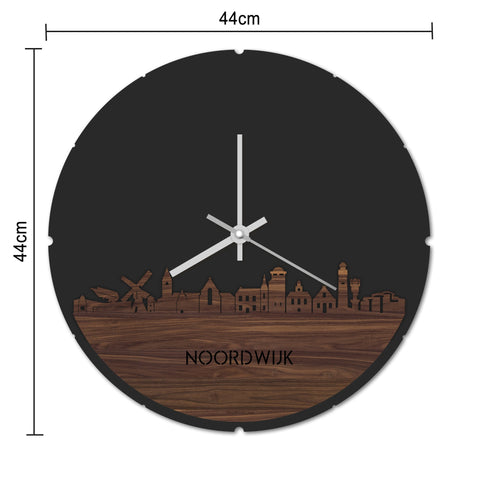 Skyline Klok Rond Noordwijk Noten houten cadeau decoratie relatiegeschenk van WoodWideCities