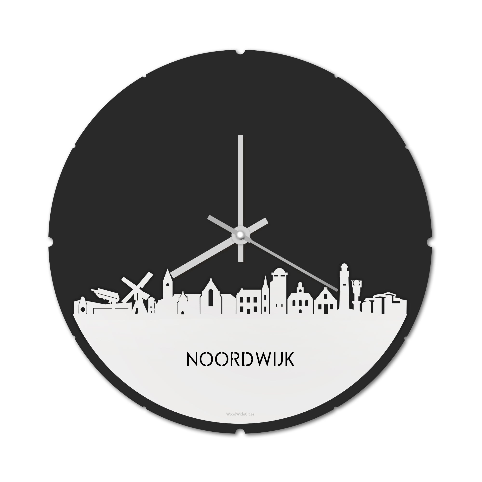 Skyline Klok Rond Noordwijk Wit glanzend gerecycled kunststof cadeau decoratie relatiegeschenk van WoodWideCities