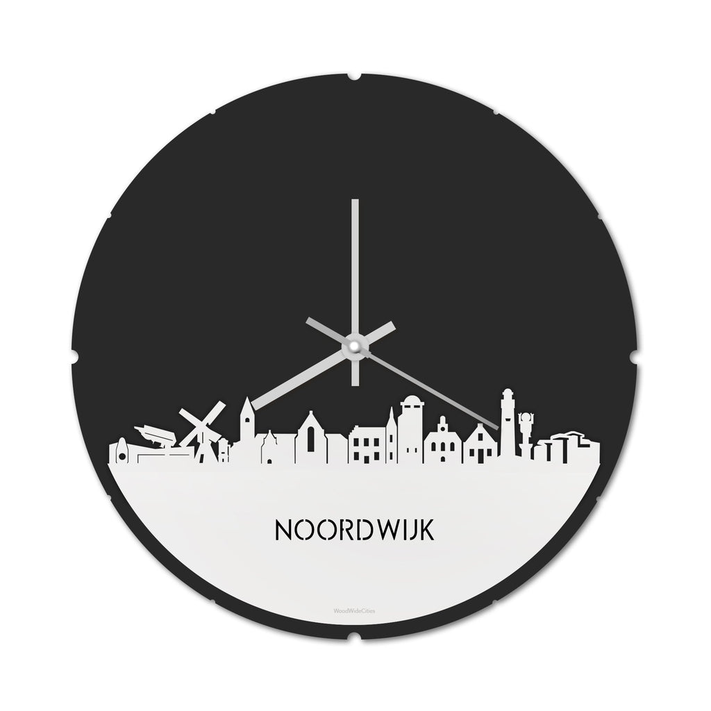 Skyline Klok Rond Noordwijk Wit glanzend gerecycled kunststof cadeau decoratie relatiegeschenk van WoodWideCities