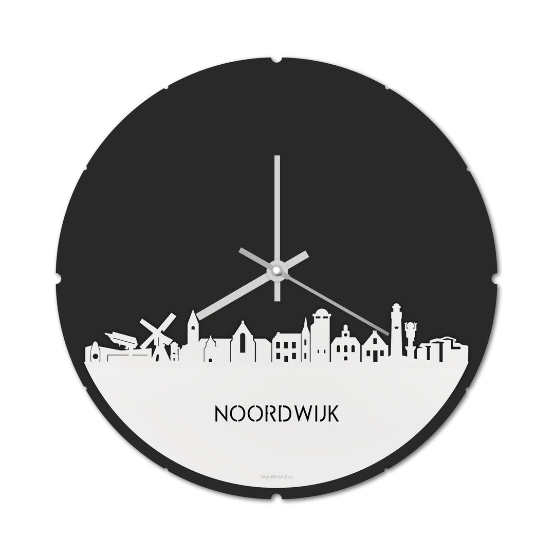 Skyline Klok Rond Noordwijk Wit glanzend gerecycled kunststof cadeau decoratie relatiegeschenk van WoodWideCities