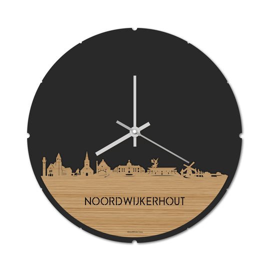 Skyline Klok Rond Noordwijkerhout Bamboe houten cadeau decoratie relatiegeschenk van WoodWideCities