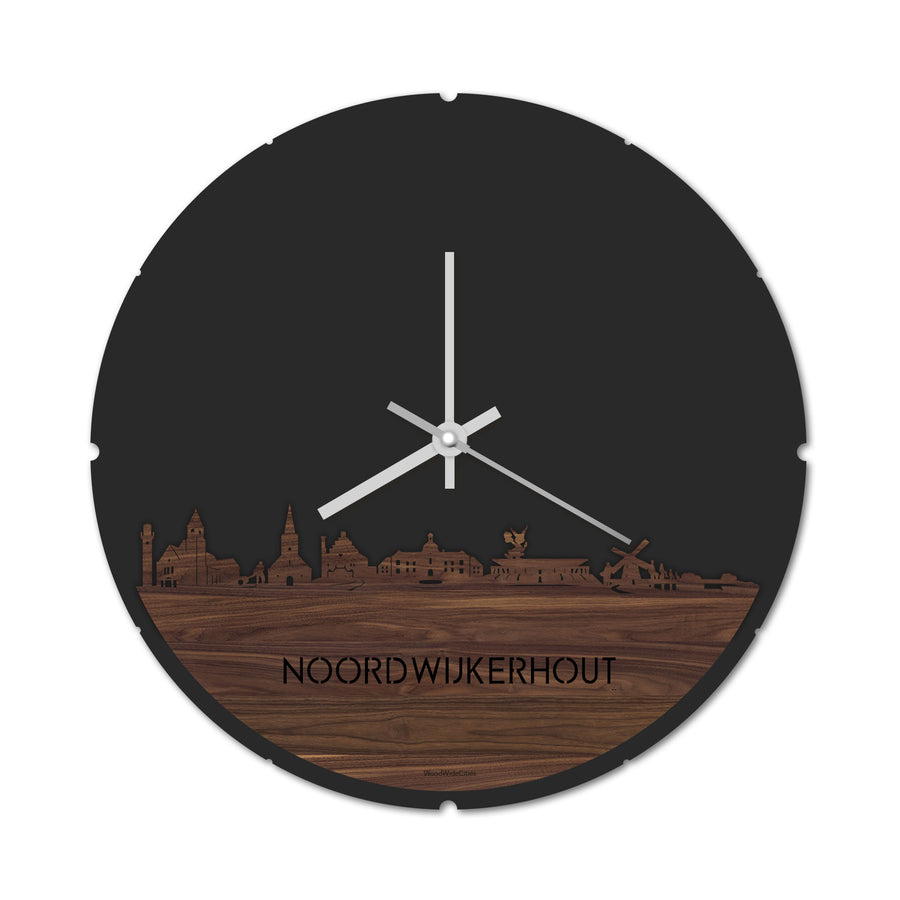 Skyline Klok Rond Noordwijkerhout Noten houten cadeau decoratie relatiegeschenk van WoodWideCities