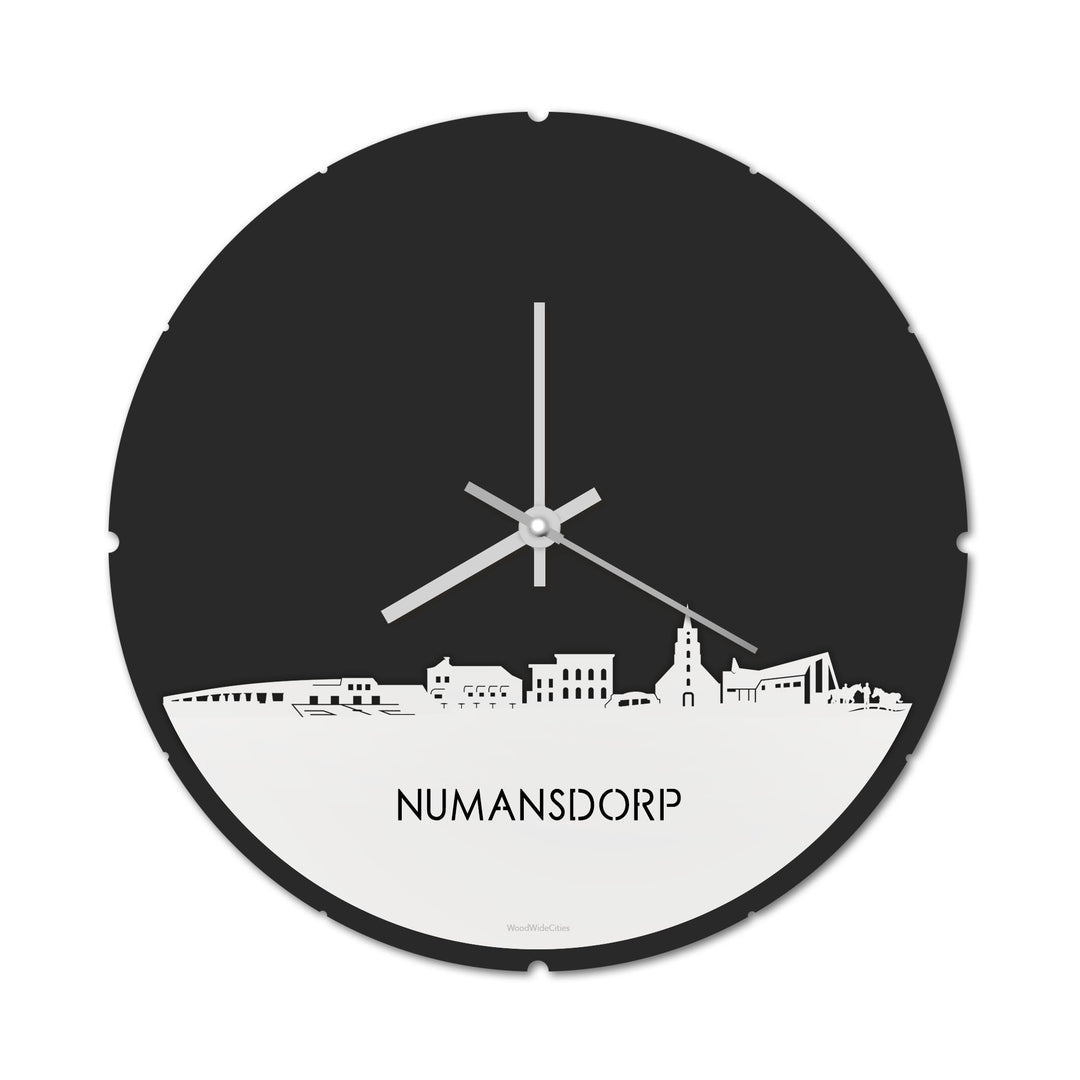 Skyline Klok Rond Numansdorp Wit glanzend gerecycled kunststof cadeau decoratie relatiegeschenk van WoodWideCities