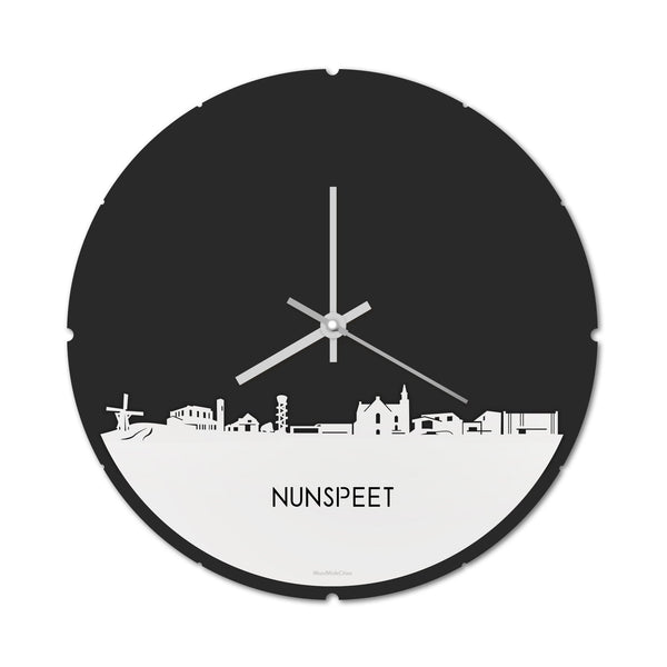 Skyline Klok Rond Nunspeet Wit glanzend gerecycled kunststof cadeau decoratie relatiegeschenk van WoodWideCities