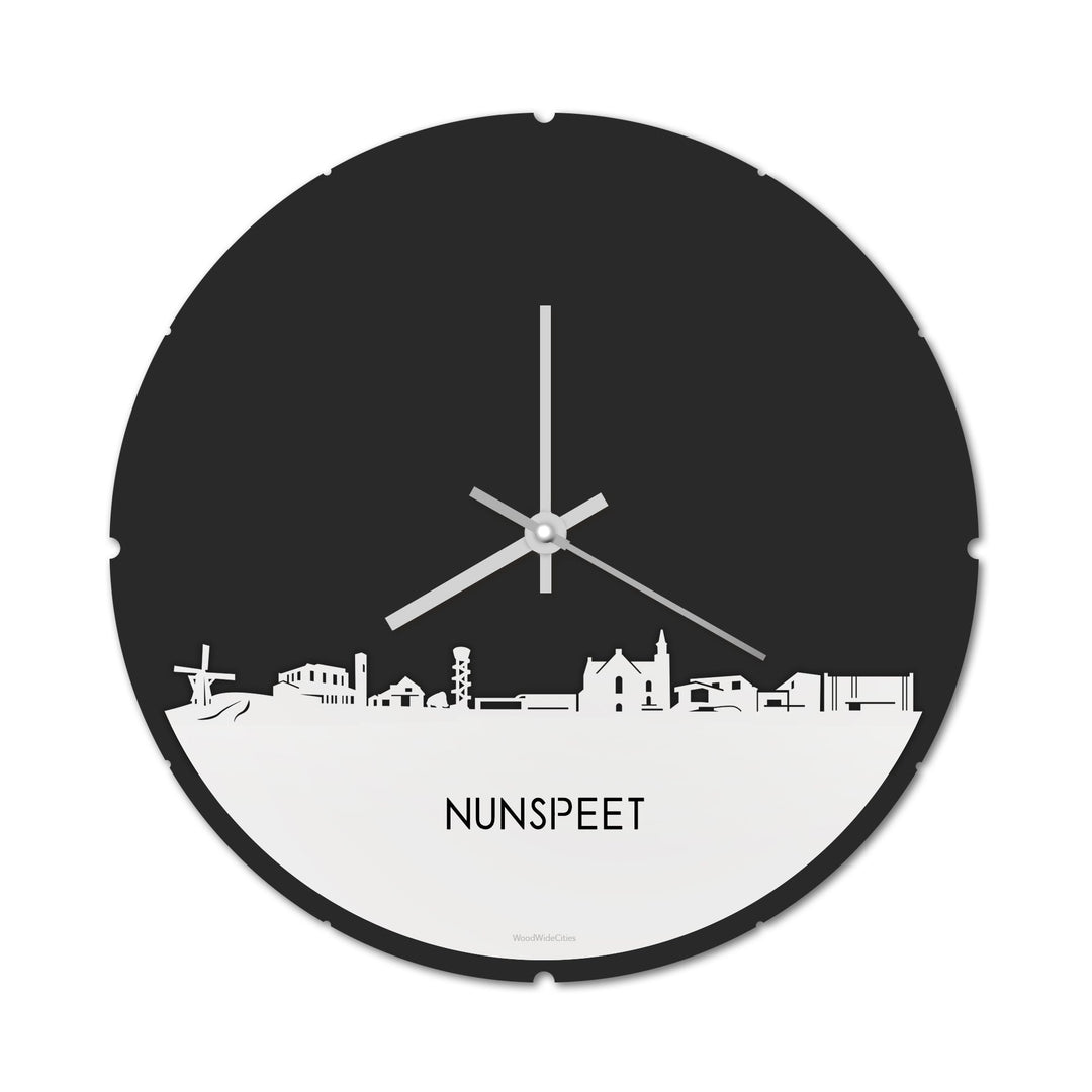 Skyline Klok Rond Nunspeet Wit glanzend gerecycled kunststof cadeau decoratie relatiegeschenk van WoodWideCities