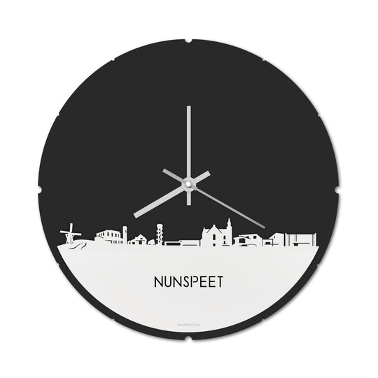 Skyline Klok Rond Nunspeet Wit glanzend gerecycled kunststof cadeau decoratie relatiegeschenk van WoodWideCities
