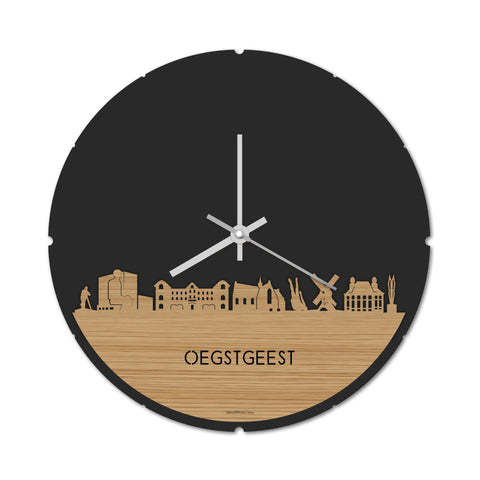 Skyline Klok Rond Oegstgeest Bamboe houten cadeau decoratie relatiegeschenk van WoodWideCities