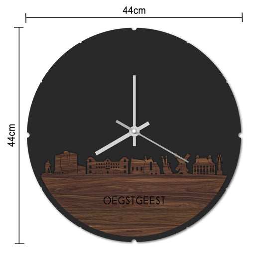 Skyline Klok Rond Oegstgeest Noten houten cadeau decoratie relatiegeschenk van WoodWideCities