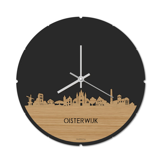 Skyline Klok Rond Oisterwijk Bamboe houten cadeau decoratie relatiegeschenk van WoodWideCities