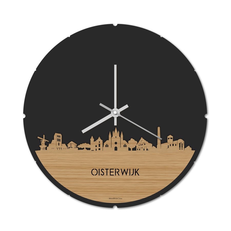 Skyline Klok Rond Oisterwijk Bamboe houten cadeau decoratie relatiegeschenk van WoodWideCities