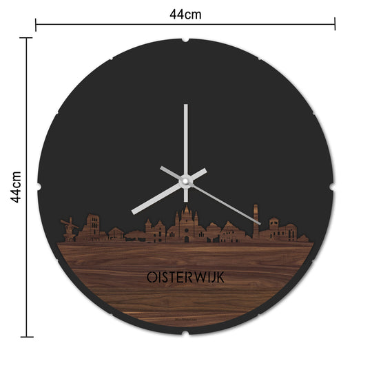 Skyline Klok Rond Oisterwijk Noten houten cadeau decoratie relatiegeschenk van WoodWideCities